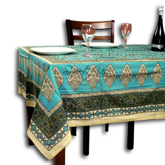 Cotton Floral Tablecloth for Rectangle Tables Turquoise Kitchen Dining Linen - Sweet Us
