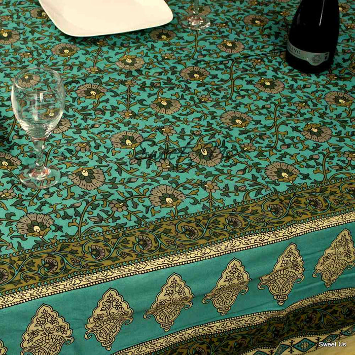 Cotton Floral Tablecloth for Rectangle Tables Turquoise Kitchen Dining Linen - Sweet Us
