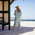 COTTON KIMONO / BATHROBE - Aqua Blue Lotus Blooms
