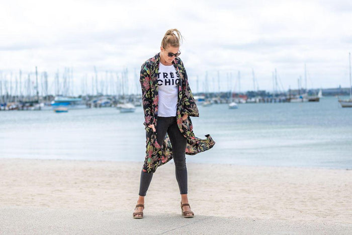 COTTON KIMONO / BATHROBE -  Bird of paradise - Black