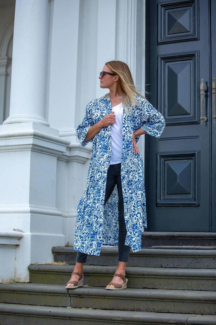COTTON KIMONO / BATHROBE - Bohemian Art Blue & White