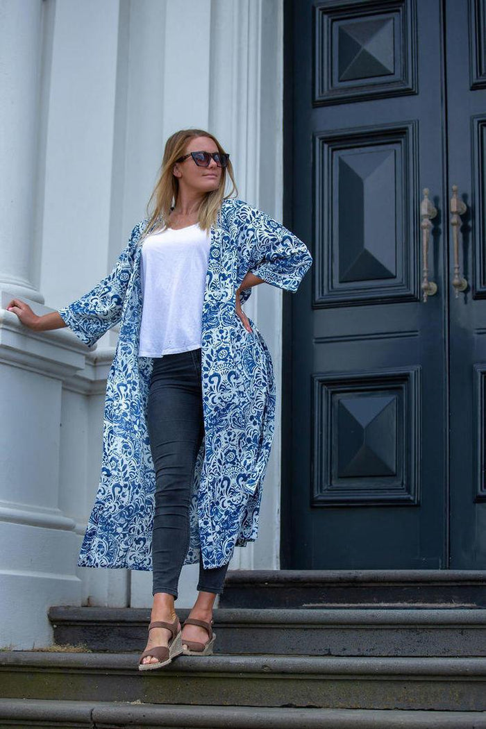 COTTON KIMONO / BATHROBE - Bohemian Art Blue & White