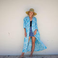 COTTON KIMONO / BATHROBE - Bohemian Art Bright Blue