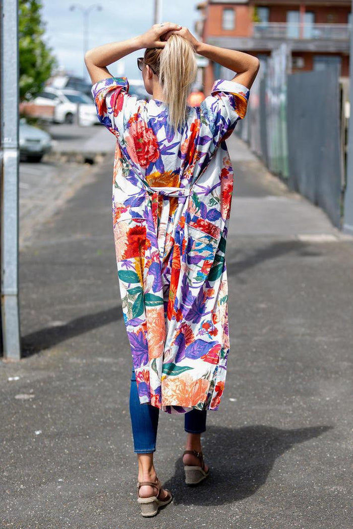 COTTON KIMONO / BATHROBE - Bold Blooms