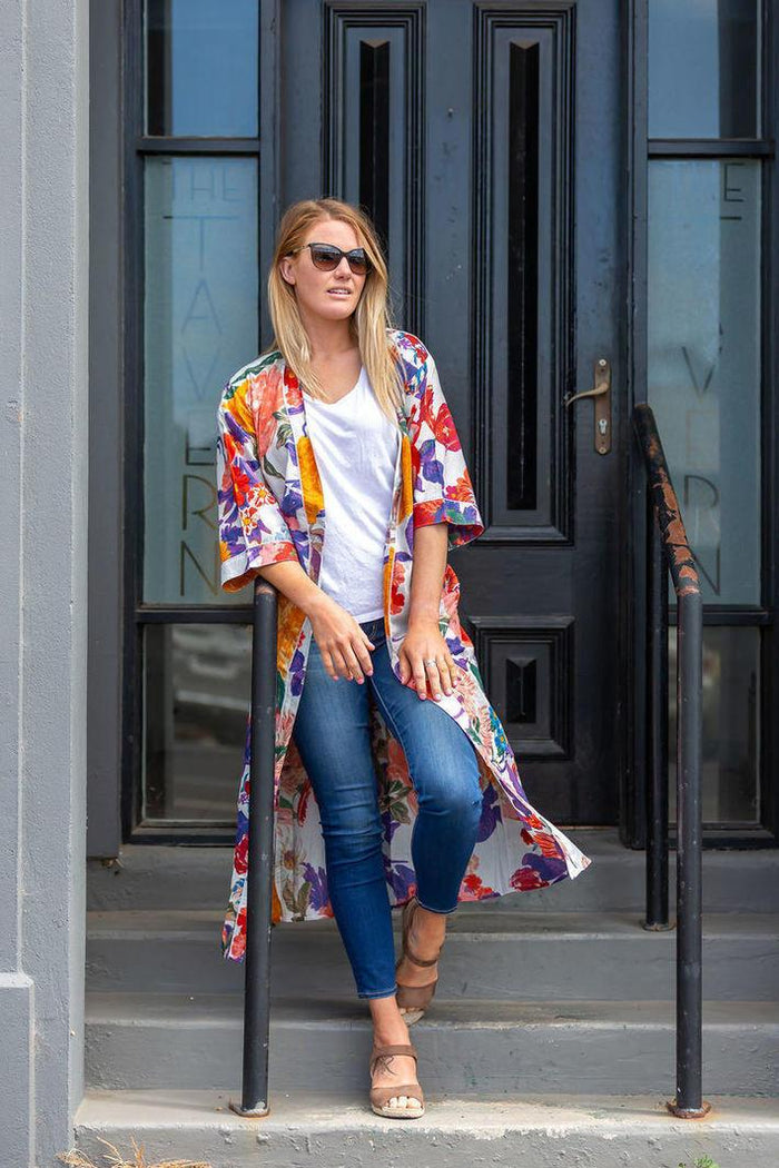 COTTON KIMONO / BATHROBE - Bold Blooms