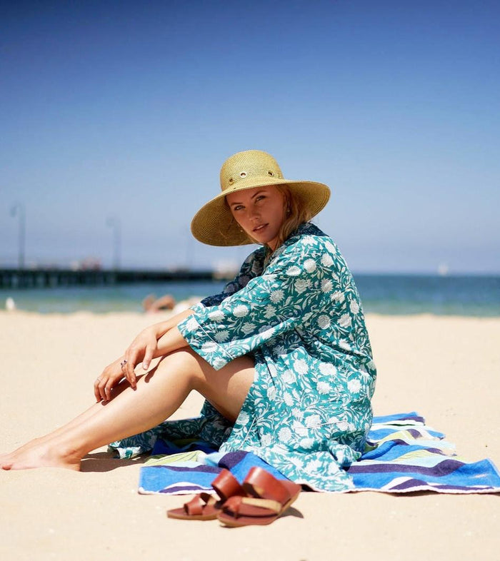 COTTON KIMONO / BATHROBE - Green Envy Blooms