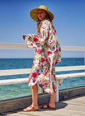 COTTON KIMONO / BATHROBE - White Bird of Paradise