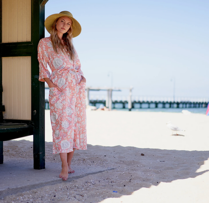 Cotton Kimono Robe - Floral Pinks