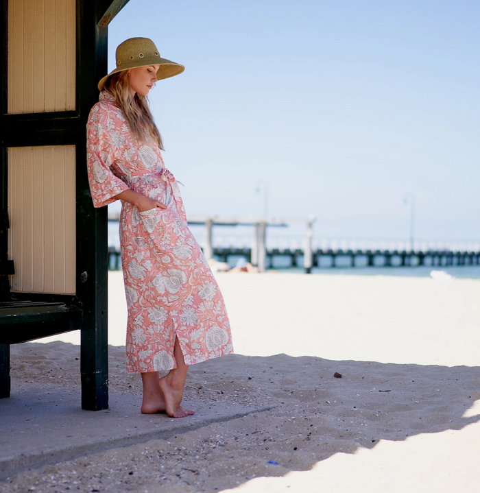 Cotton Kimono Robe - Floral Pinks