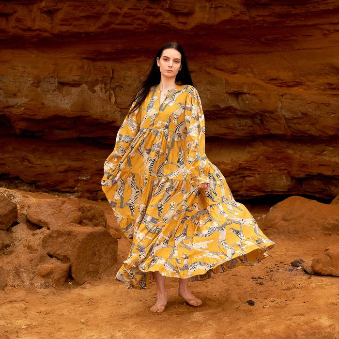 COTTON LONG SLEEVE MAXI DRESS - AZTEC ARRAY