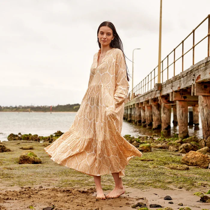 COTTON LONG SLEEVE MAXI DRESS - BOHO BLISS