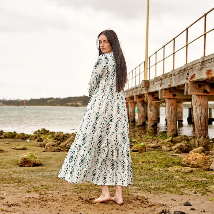 COTTON LONG SLEEVE MAXI DRESS - BOHO BREEZE