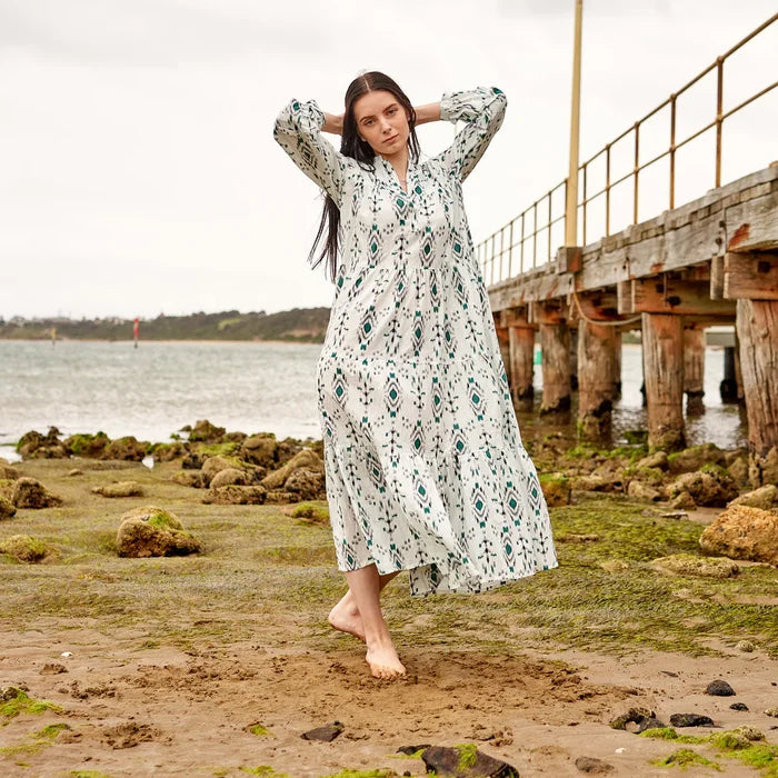 COTTON LONG SLEEVE MAXI DRESS - BOHO BREEZE