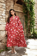 COTTON LONG SLEEVE MAXI DRESS - FIERY BLOOMS