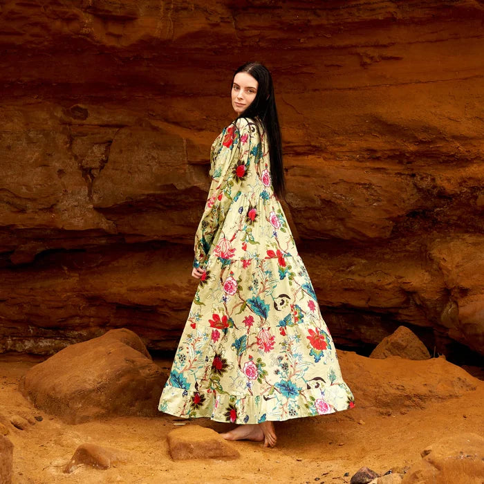 COTTON LONG SLEEVE MAXI DRESS - FUSION FLORA
