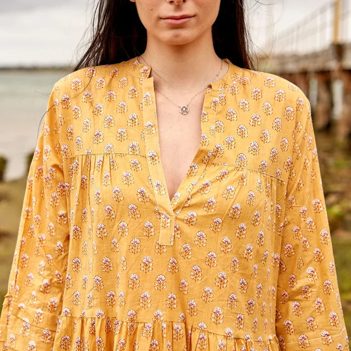 COTTON LONG SLEEVE MAXI DRESS - GOLDEN GARDEN