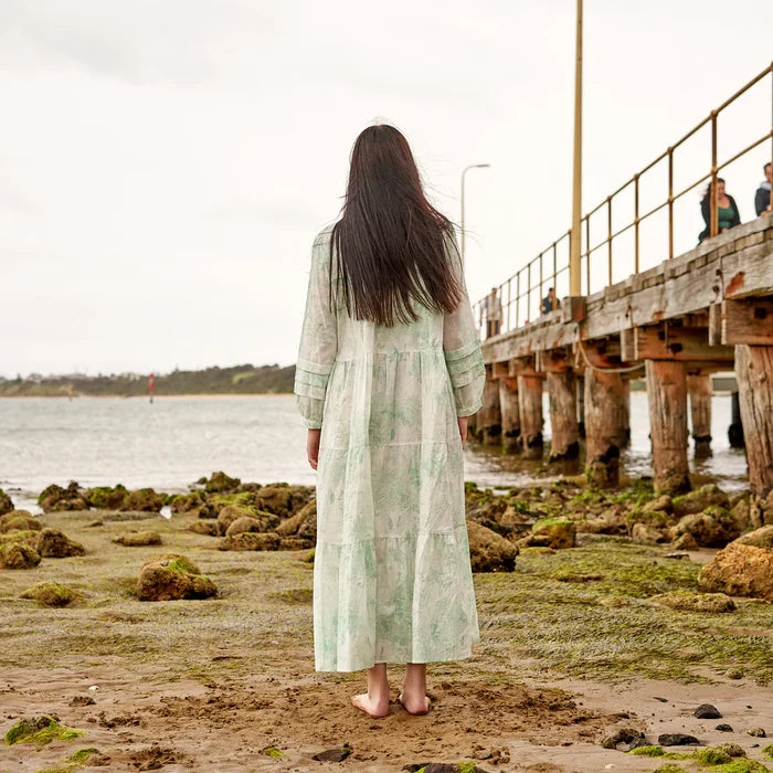 COTTON LONG SLEEVE MAXI DRESS - MINT SHORES