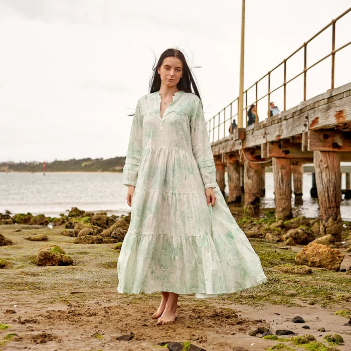 COTTON LONG SLEEVE MAXI DRESS - MINT SHORES