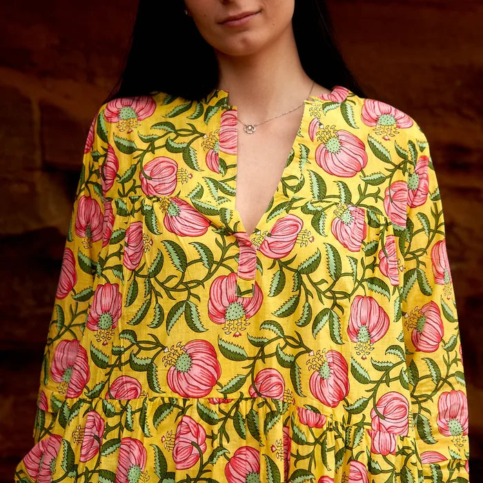 COTTON LONG SLEEVE MAXI DRESS - PINK PODS