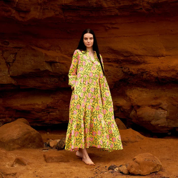 COTTON LONG SLEEVE MAXI DRESS - PINK PODS