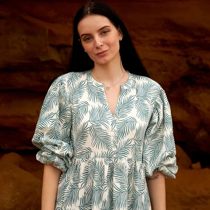 COTTON LONG SLEEVE MAXI DRESS - PRETTY PALMS