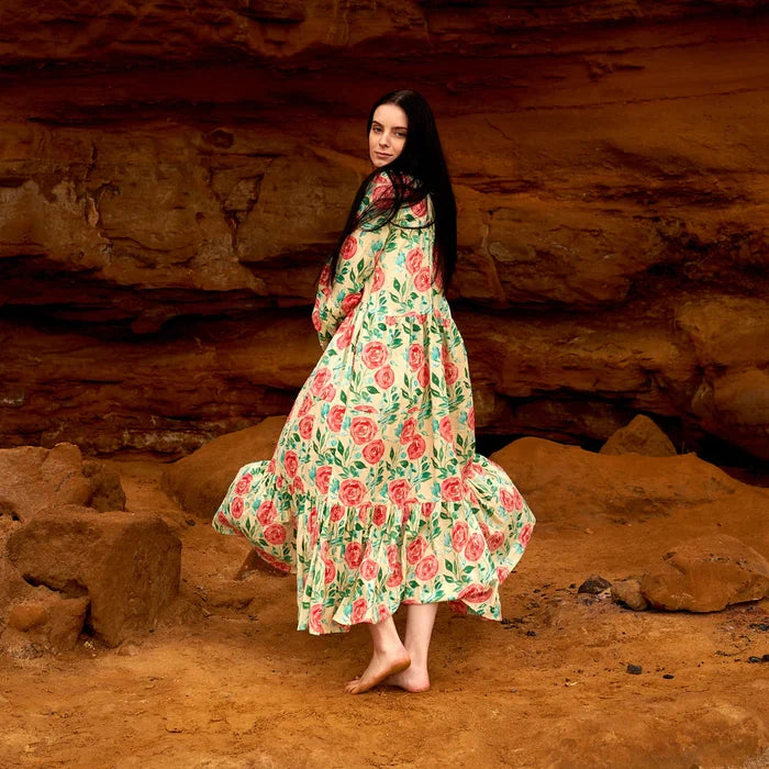 COTTON LONG SLEEVE MAXI DRESS - REVIVAL ROSES