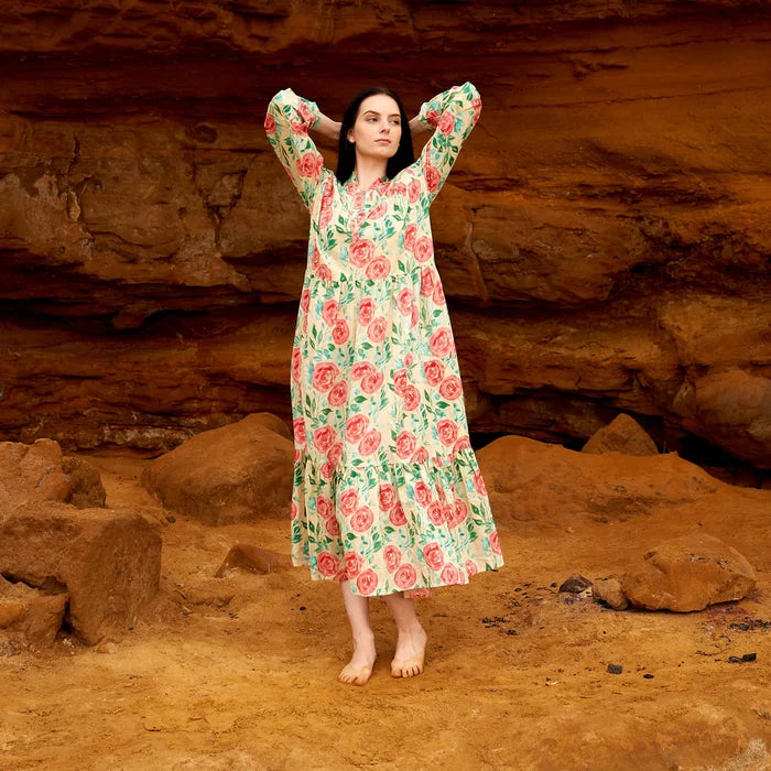 COTTON LONG SLEEVE MAXI DRESS - REVIVAL ROSES