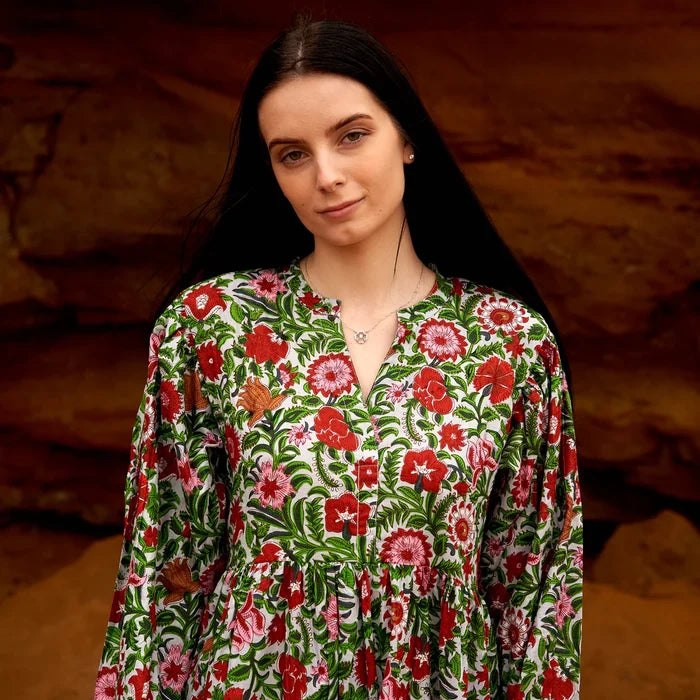 COTTON LONG SLEEVE MAXI DRESS - RUBY RAVISH