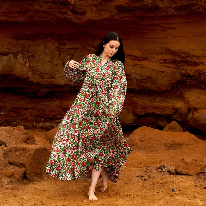 COTTON LONG SLEEVE MAXI DRESS - RUBY RAVISH