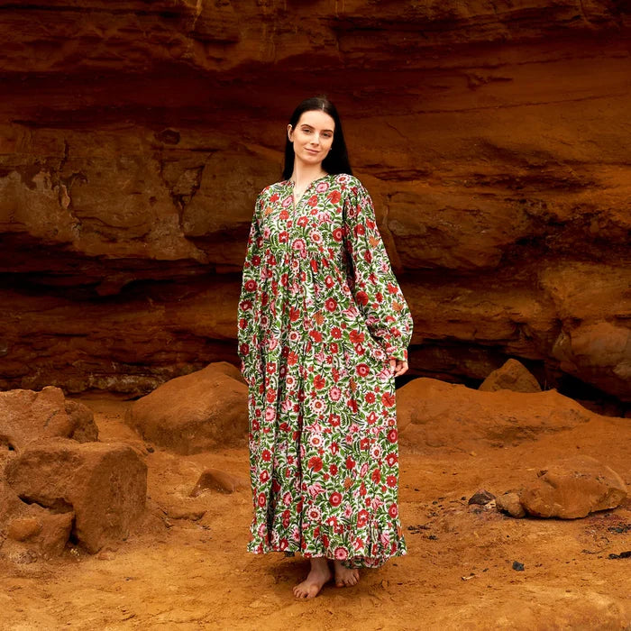 COTTON LONG SLEEVE MAXI DRESS - RUBY RAVISH