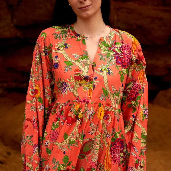 COTTON LONG SLEEVE MAXI DRESS - TALKING TROPICS