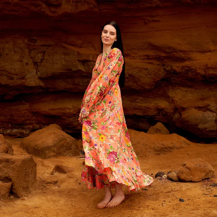 COTTON LONG SLEEVE MAXI DRESS - TALKING TROPICS