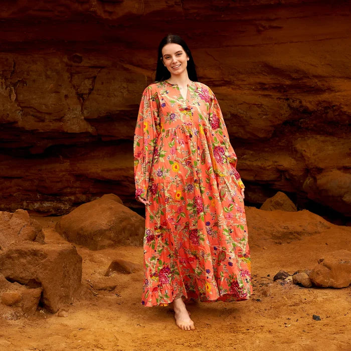COTTON LONG SLEEVE MAXI DRESS - TALKING TROPICS