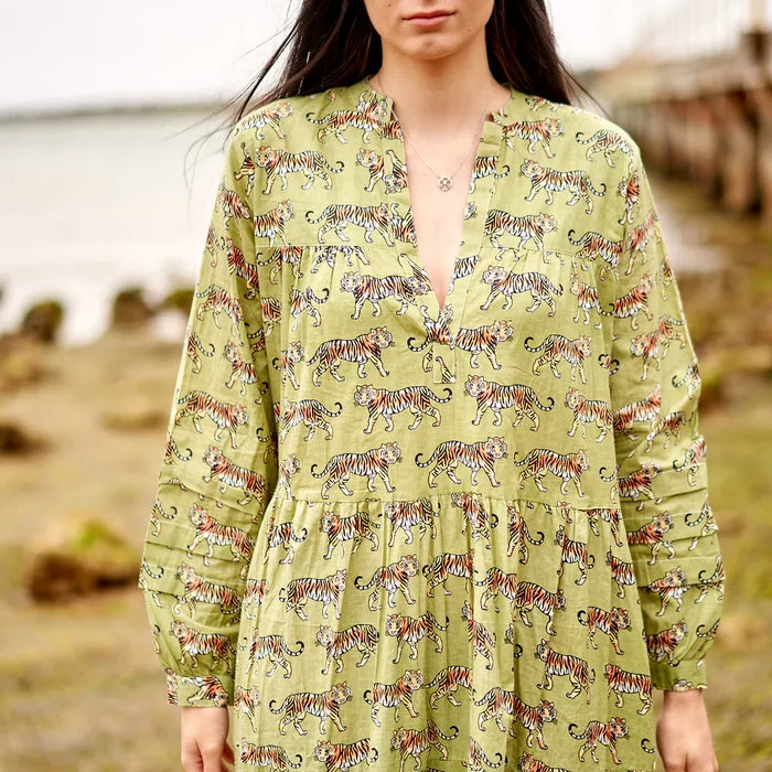 COTTON LONG SLEEVE MAXI DRESS - TIGERS WILD