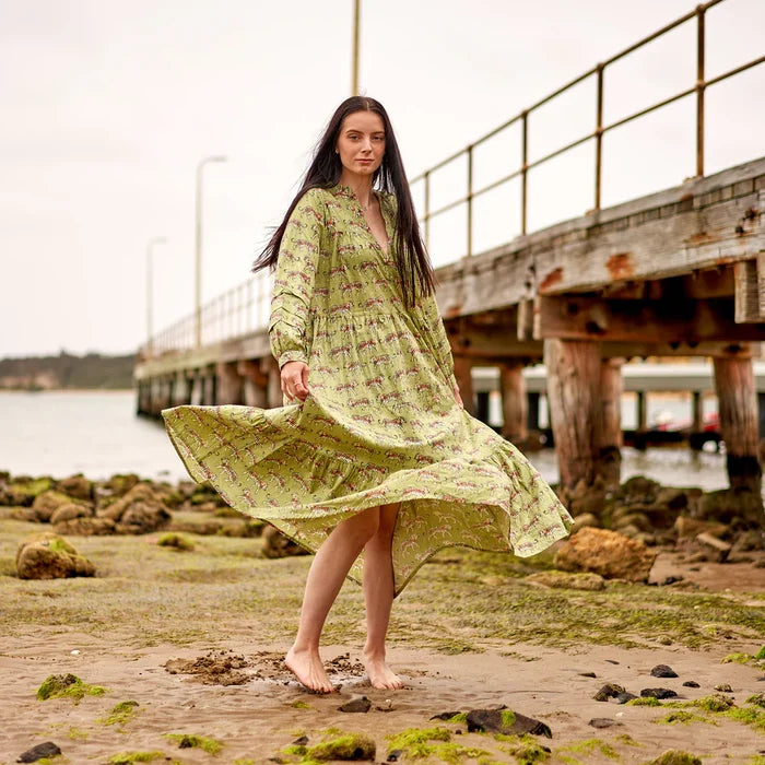 COTTON LONG SLEEVE MAXI DRESS - TIGERS WILD