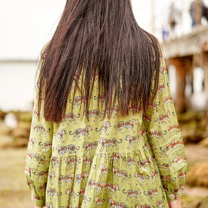 COTTON LONG SLEEVE MAXI DRESS - TIGERS WILD