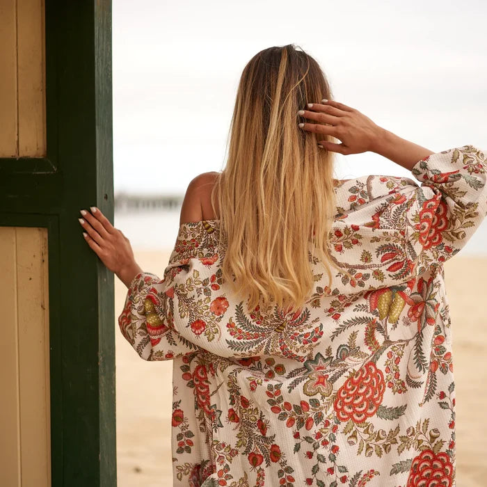 COTTON WAFFLE BATH ROBE KIMONO - HOLIDAY HYPE