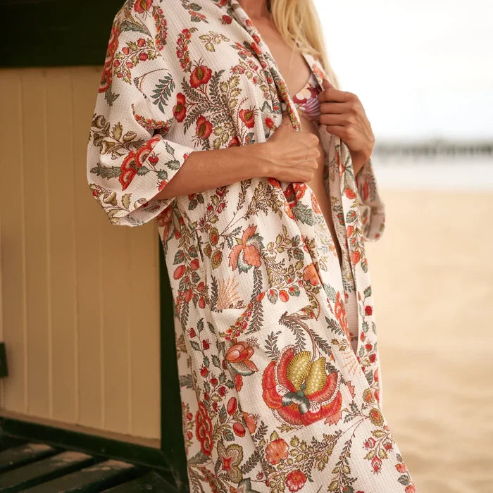 COTTON WAFFLE BATH ROBE KIMONO - HOLIDAY HYPE