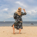 COTTON WAFFLE BATH ROBE KIMONO - JUNGLE JIVE BLACK