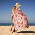 COTTON WAFFLE BATH ROBE KIMONO - PINK SEASIDE VIBES