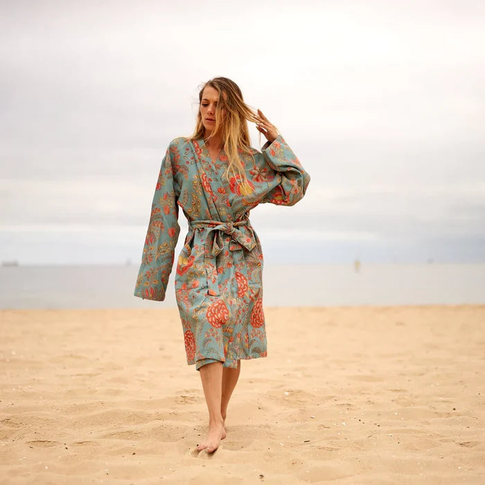 COTTON WAFFLE BATH ROBE KIMONO - SERENE SANCTUARY