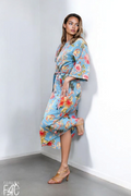 COTTON WAFFLE BATH ROBE KIMONO - SERENE SKY BLUE