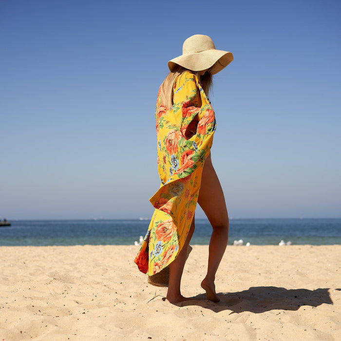COTTON WAFFLE BATH ROBE KIMONO - SUNBURST SANDS