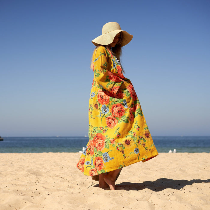COTTON WAFFLE BATH ROBE KIMONO - SUNBURST SANDS