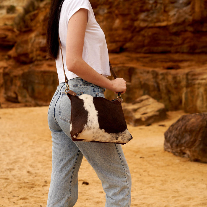 COW HIDE & LEATHER CROSSBODY MODERN HANDBAG