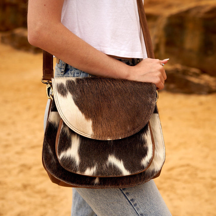 COW HIDE & LEATHER WESTERN BOHO TOTE HANDBAG