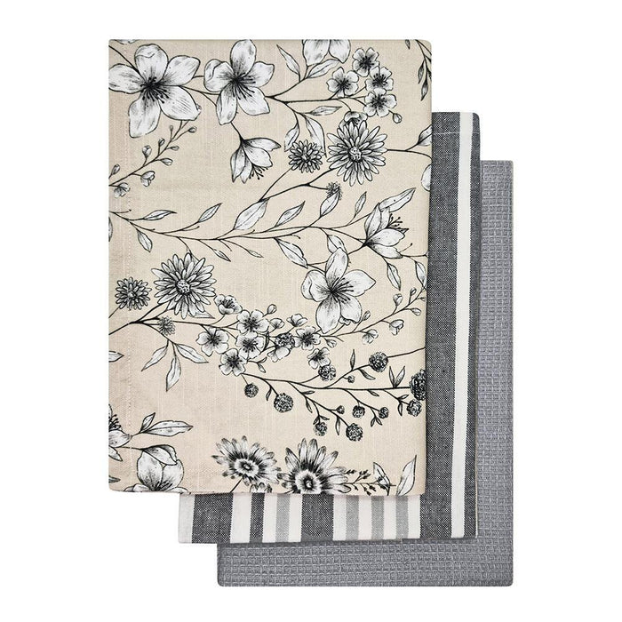 CREAM - 3PC BLOSSOM TEA TOWEL PACK