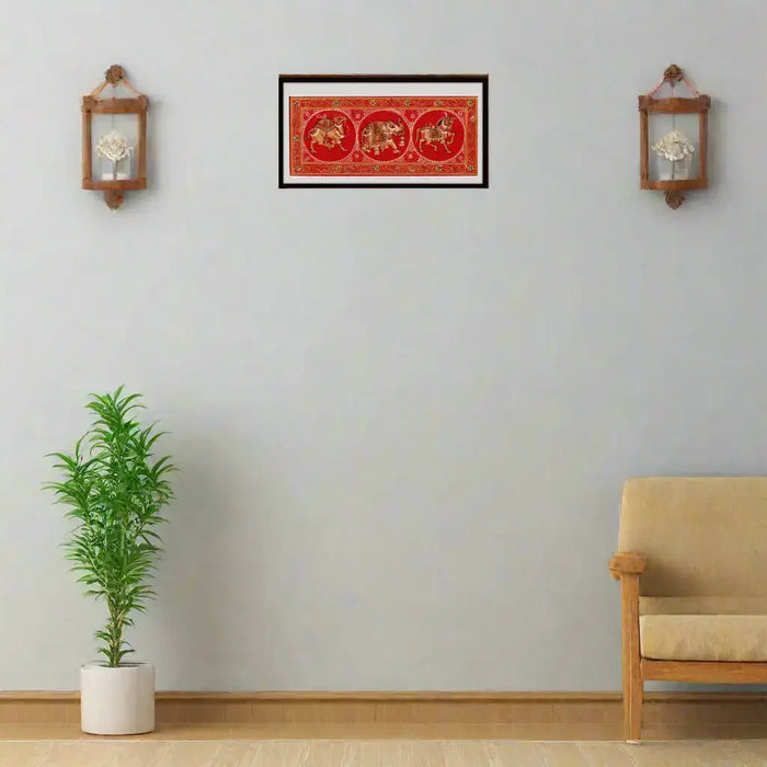 Crimson Procession of Divine Animals Miniature Painting   Paintings