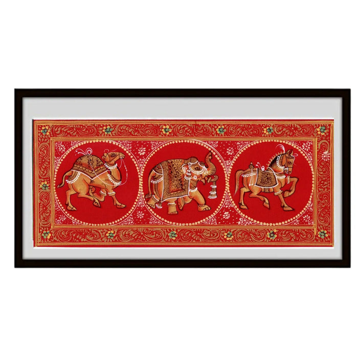 Crimson Procession of Divine Animals Miniature Painting   Paintings