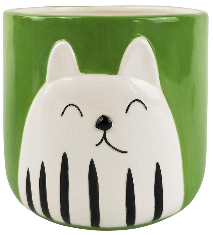 CUTE CAT PLANTER - GREEN 14CM